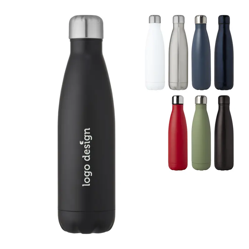 Doppelwandige Thermosflasche mit Teefilter und Logo