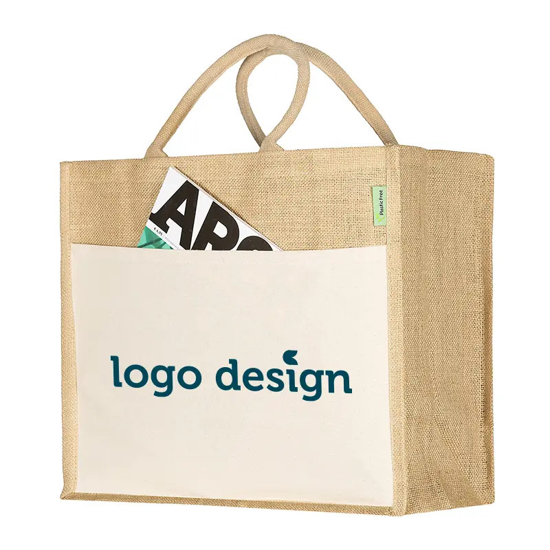 Jute-Shopper mit Fronttasche und plastikfreiem Etikett