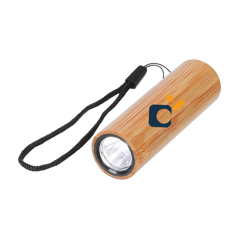 Wiederaufladbare Bambus-Taschenlampe mit Logo